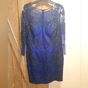 A Decode semi-formal long sleeve midi/maxi blue & black dress in a size 16.NWT